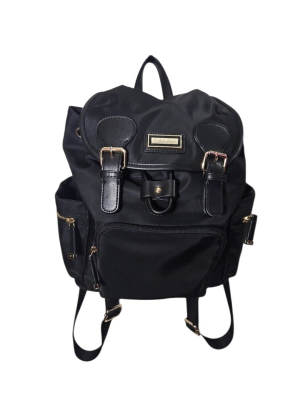 Calvin Klein Black Nylon Backpack Gold Hardware Laptop Travel Bag